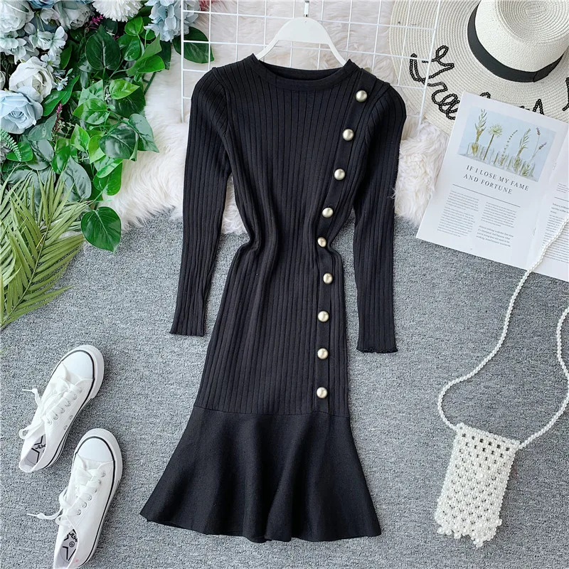 Sanishroly осенне зимнее женское платье свитер с длинными рукавами вязаные платья