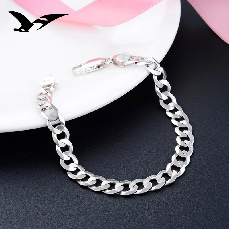 

Explosive s925 silver men's bracelet fashion trend horse whip chain boys hand ornaments single buckle silver bracelet