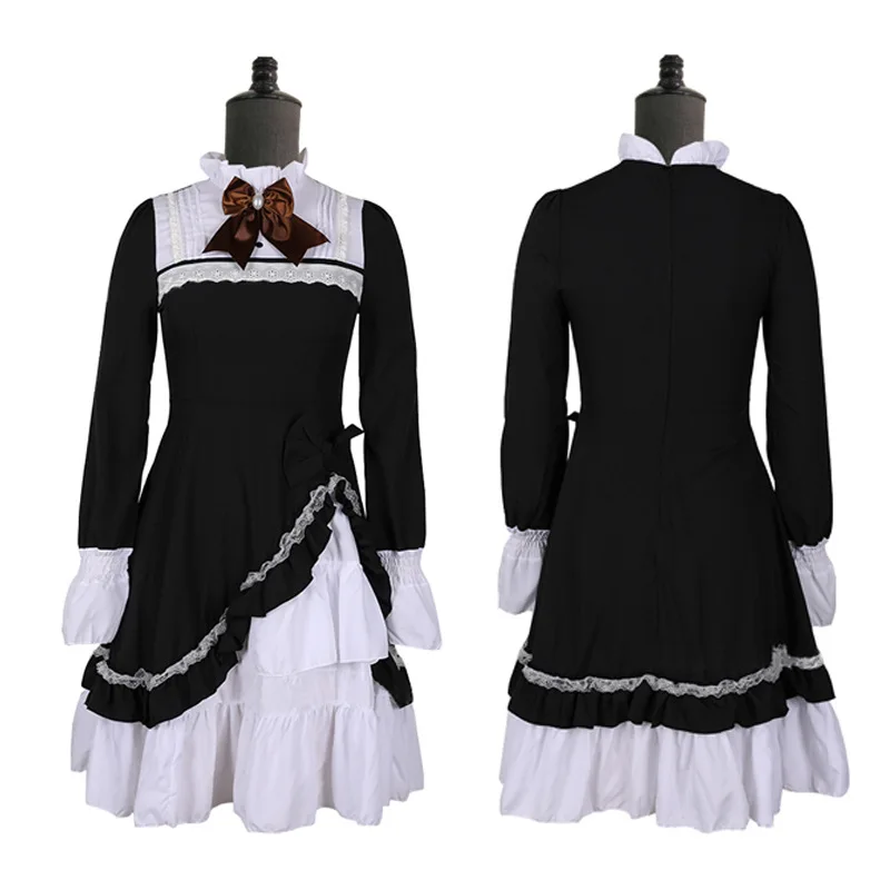 

2021 Woman Lolita Dress Victorian Maid Dresses Lace Ruffles Summer Vintage Gothic Cosplay Costume Long Sleeve Kawaii Clothing