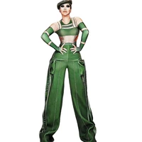 long sleeve loose military uniform punk style letter print jumpsuits women jazz stage costumes nightclub singer dance outfit