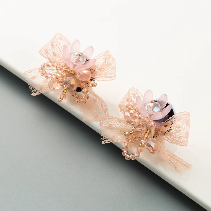 

Korean Fashion Earrings For Women 2021 Crystal Stud Earrings For Women Lace Bow Earrings Wedding Gift