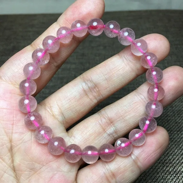 

Fashion Natural Strawberry Quartz Healing Crystal Stretch Beaded Bracelet Gift