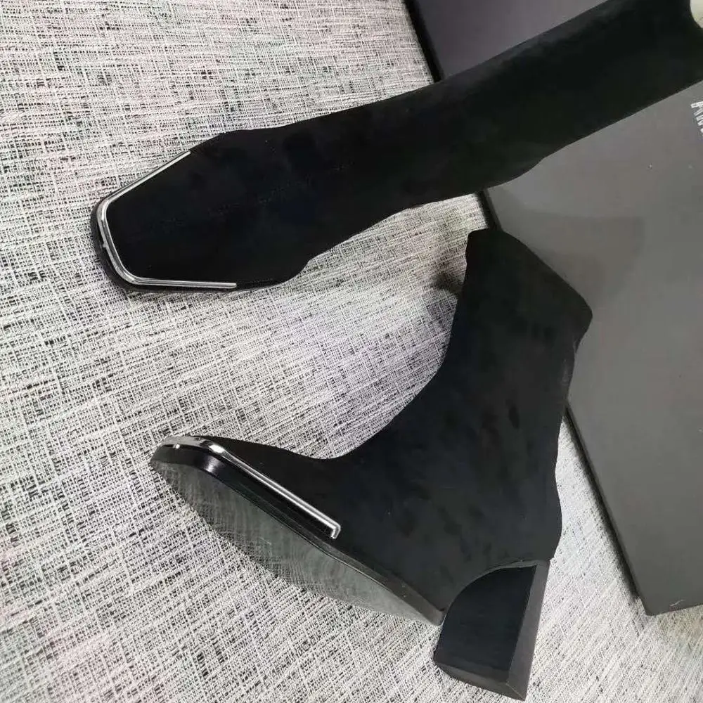 

VALLU2020 winter new full leather fashion all-match sexy square toe atmospheric plain high heel women's boots