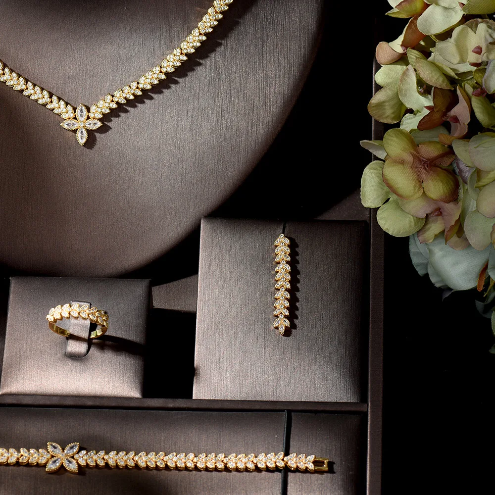 HIBRIDE Золотое свадебное ожерелье серьги для женщин Африканский ювелирный набор