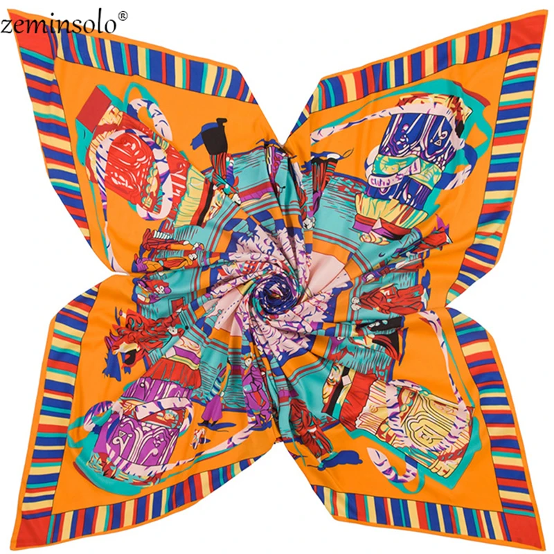 100% саржевый Шелковый квадратный шарф женский шейный платок с цветочным принтом