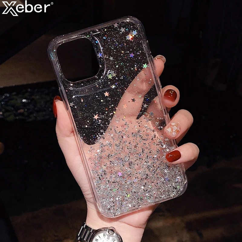 Роскошный блестящий чехол со звездами и блестками для телефона iPhone 12 11 Pro Max XS X XR SE
