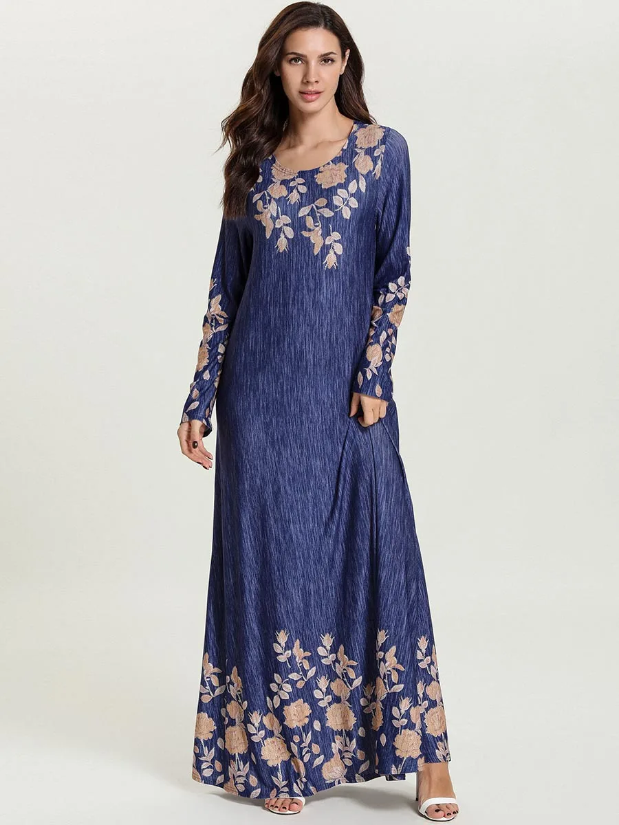 Мусульманское платье с цветочным принтом свободный марокканский кафтан