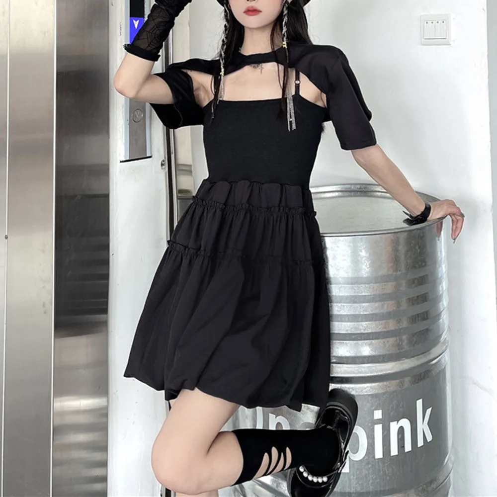 

2021 Summer New Solid Color Women's High Waist Two-piece Suit Round Neck Summer Casual Fashion High Street Sling Dress