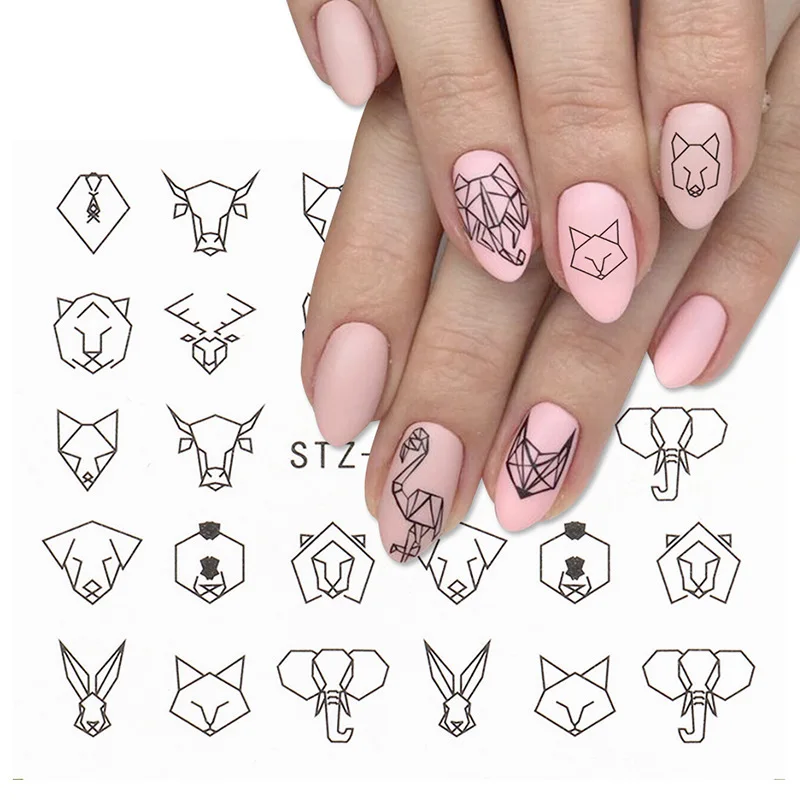 

Nail Stickers Water Transfer Retro Human Face Abstract Black Lines Designs Nail Decal Decoration Tips For Beauty Salons