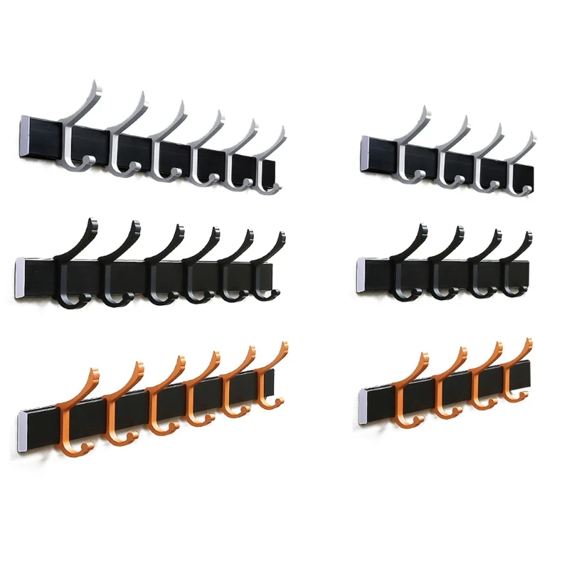 

4/6 Hooks Space Aluminum Kitchen Punch-free Wall Hooks Bathroom Row Hook