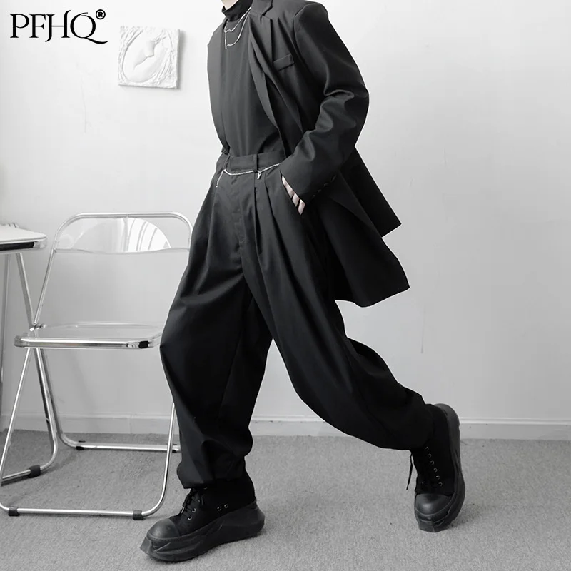 

PFHQ 2021 New Fashion Korean High Street Deconstruction Button Adjustment Tie Feet Men Trendy Casual Pants Spring Autumn 21E4218