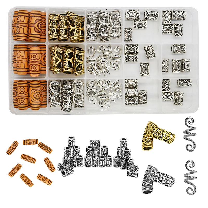 

75pcs/lot 5 style viking rune beads beard jewelry energy vintage silver color alloy letter hair beads for Dirty Braid diy Z0009
