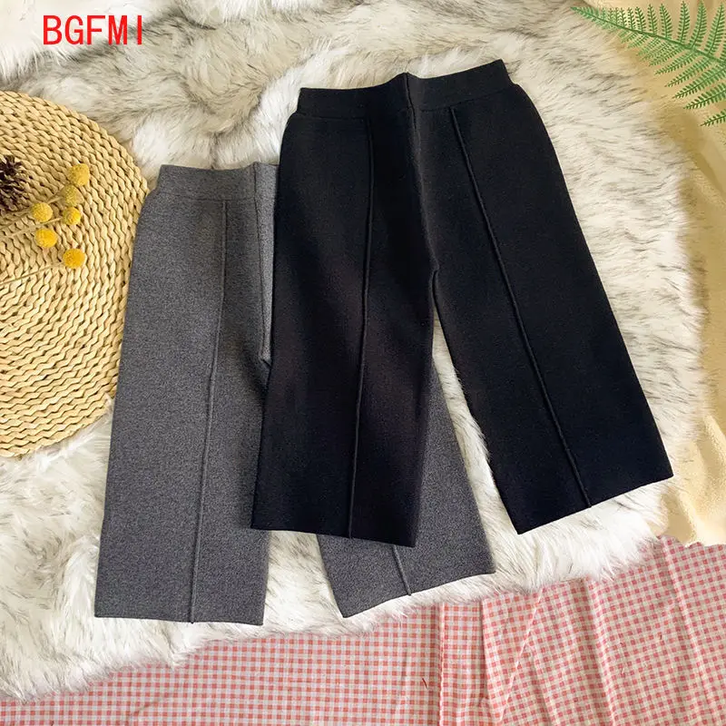 

2-6 Years Girls Thick Knitted Wide-leg Pants Girl Fall Winter Childrens Casual Elasticity Straight-leg Pants Baby Outer Trousers