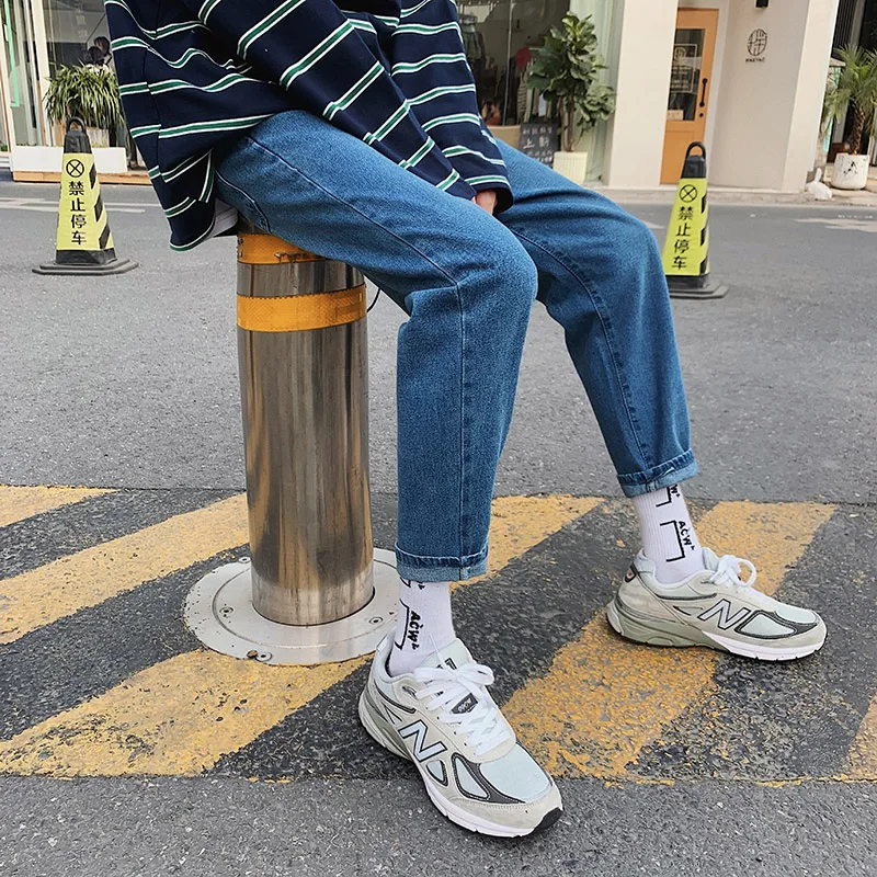 

Winter New Men's Autumn Jeans Loose Straight Cotton Zipper Denim Pants Male Trousers