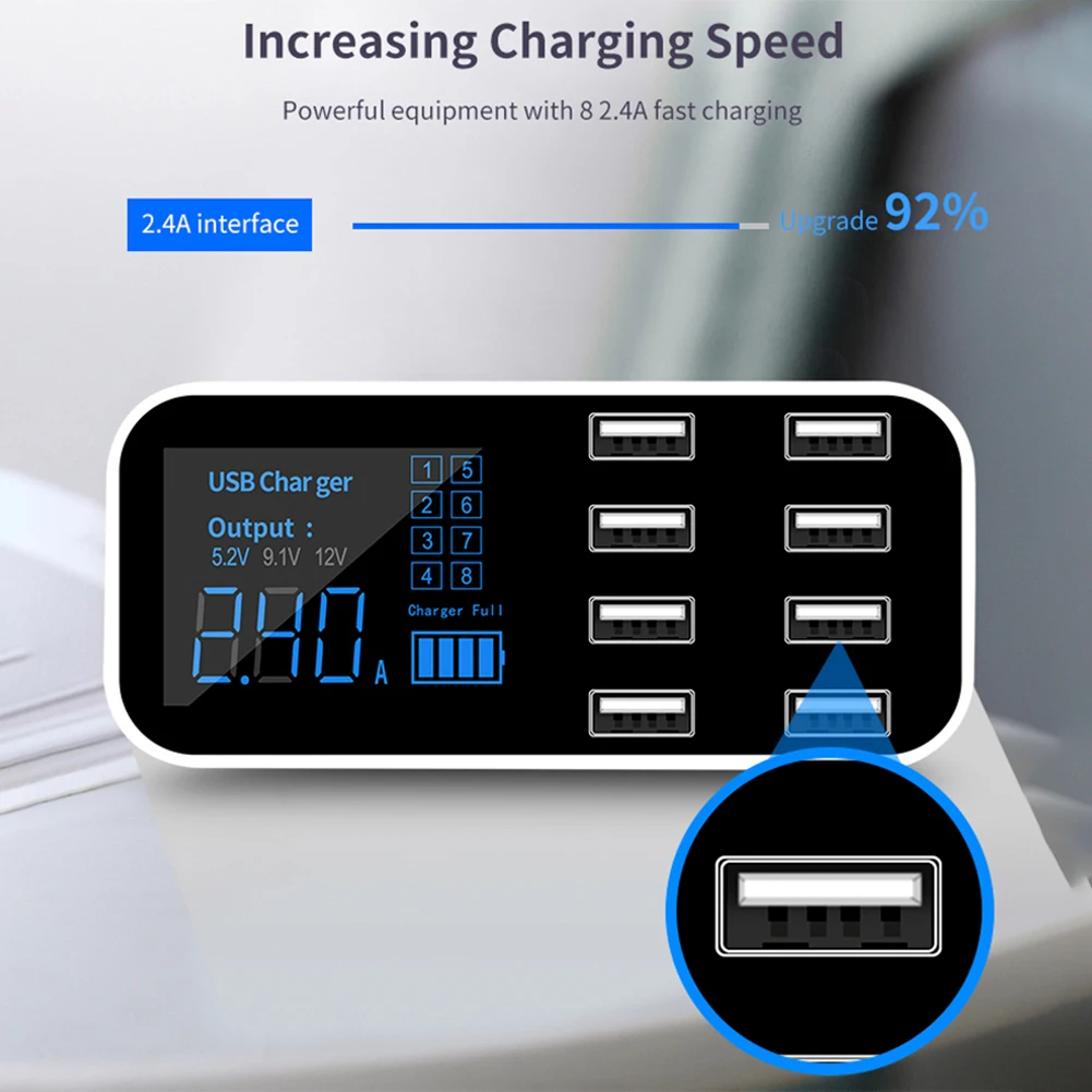 A9S быстрое зарядное устройство для автомобиля 8 портов Мульти USB ЖК дисплей