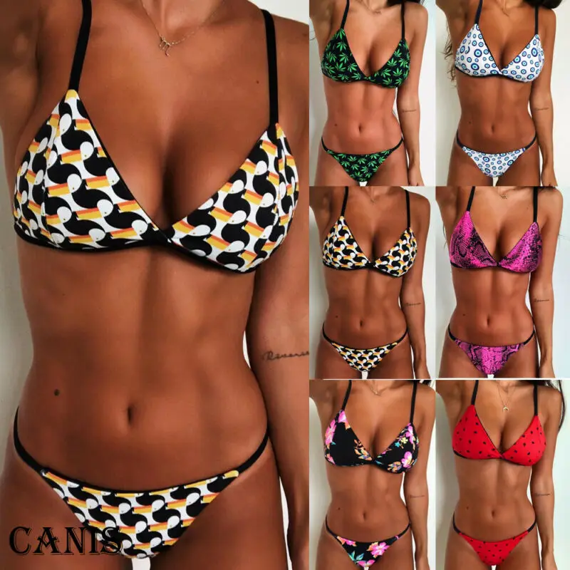 

bikini 2020 Women Sexy Thong Dot Printed biquini Padded Bikini Set Push-Up Swimwear Swimsuit Bathing Suits