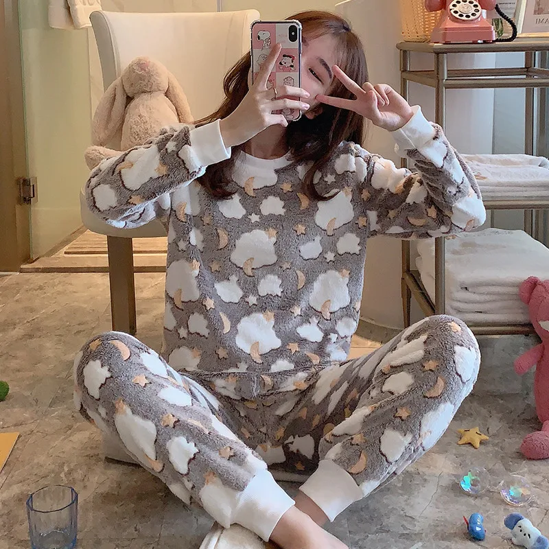 2019 зимняя теплая Фланелевая Пижама для женщин толстая Коралловая бархатная