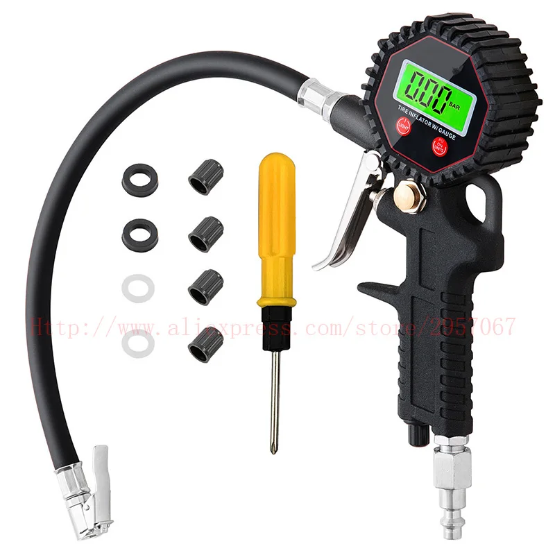 

Digital Car Tire Air Pressure Inflator Gauge 200PSI LCD Display Heavy Duty Tire Gauge with Air Chuck and Compressor Accessories