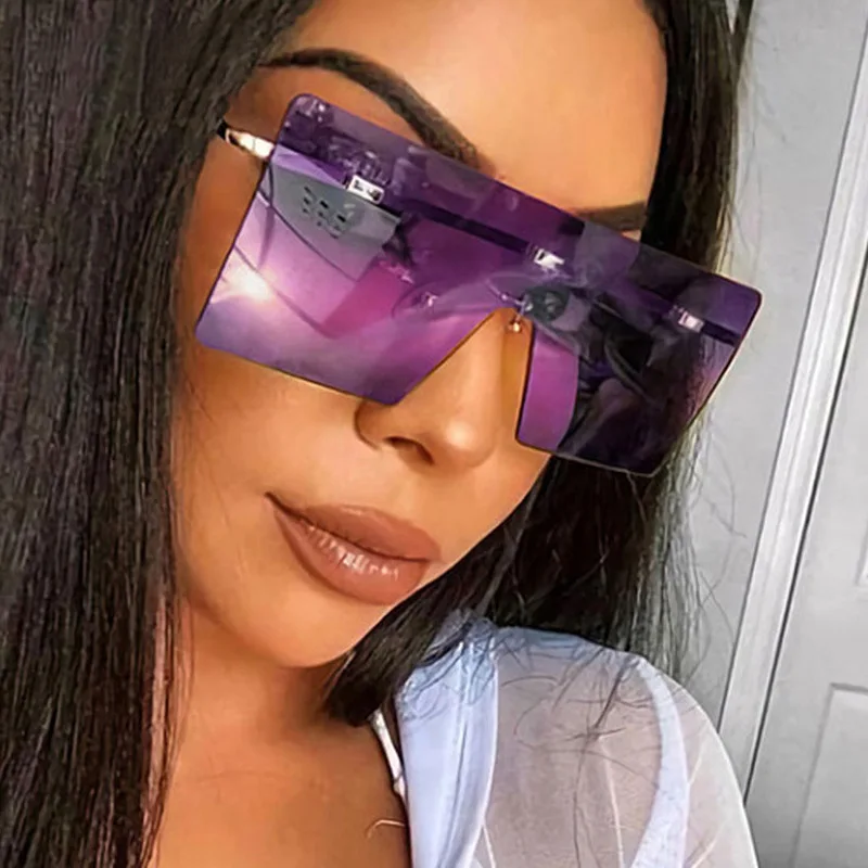 

HKNA 2021 Rimless Oversized Sunglasses Women Square Glasses Women Luxury Brand Eyewear for Womenen/Men Mirror Gafas De Sol Mujer