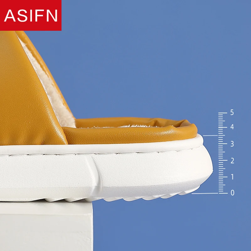 Тапки ASIFN из хлопка и ПУ для женщин водонепроницаемые зимние кожаные домашние