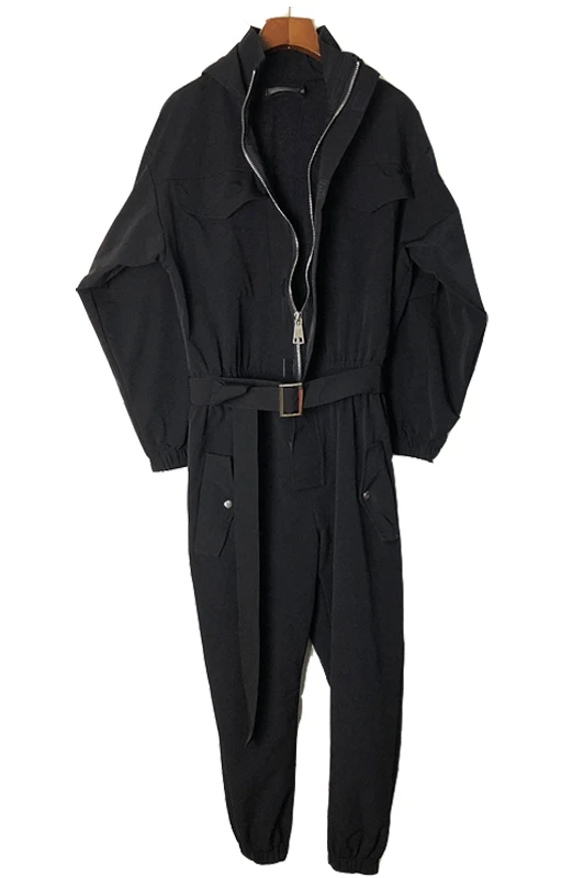 

Mens Jumpsuit Joggers Long Sleeve Solid Black Rompers One Piece Zipper Cargo Overalls Casual Pants Male Streetwear Playsuits