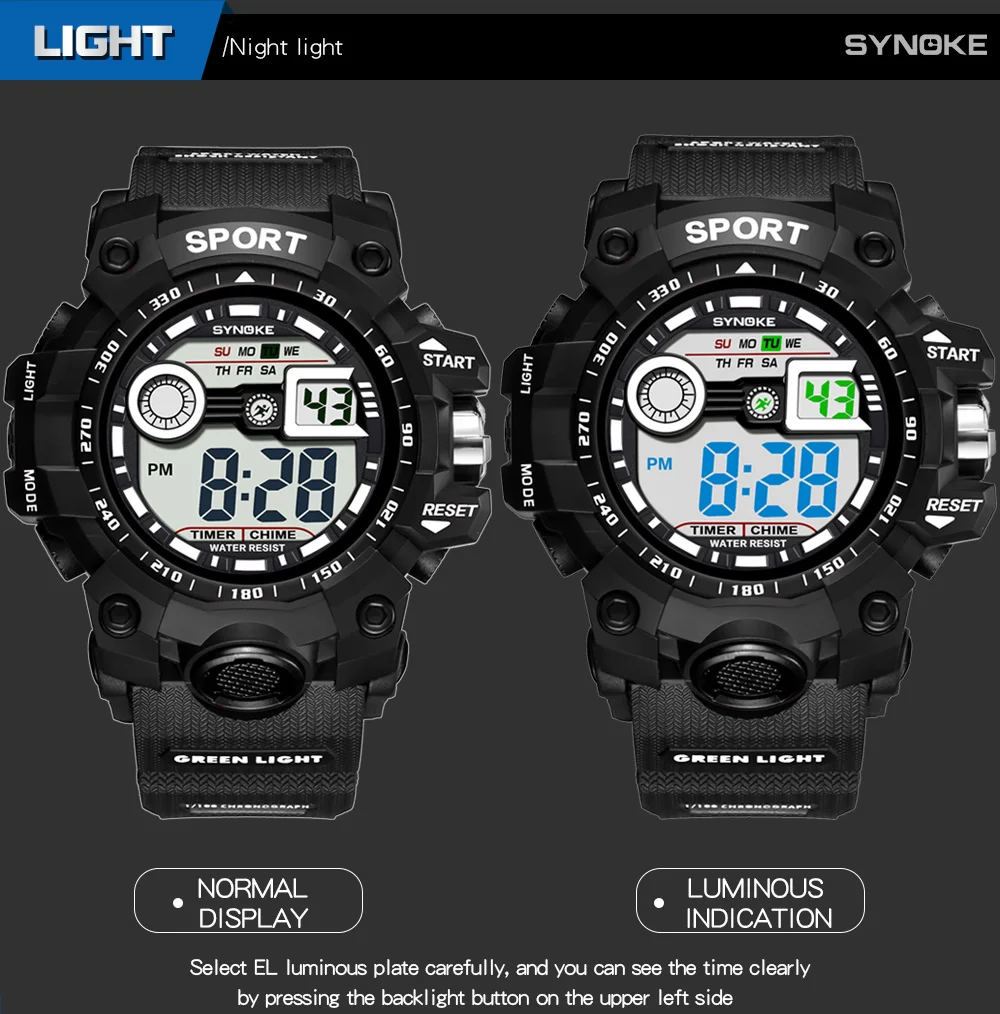 SYNOKE Montre, для детей, для мальчиков, студентов, люксовый бренд, водонепроницаемые спортивные часы, светодиодный, цифровые, с датой, наручные часы, модные, Relogio L30