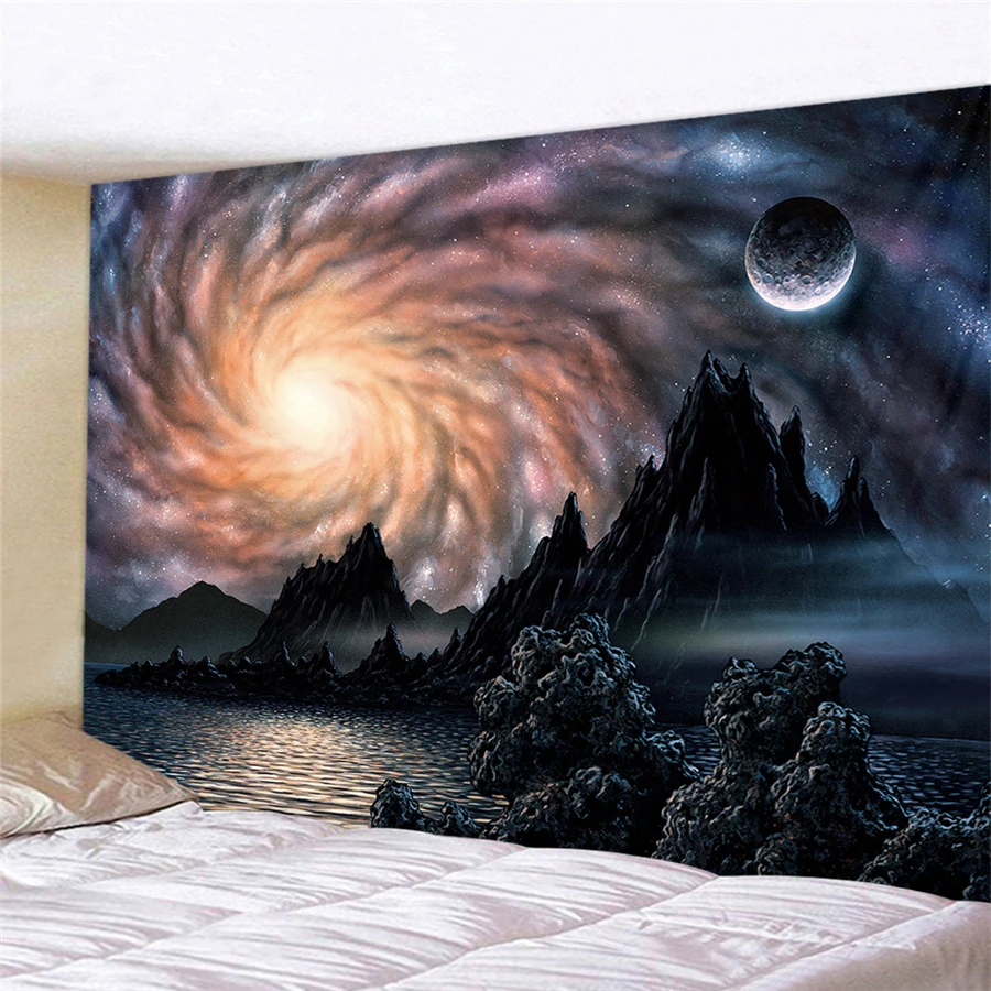 

Nature Art Moon Tapestry Mountain Galaxy Starry Sky Hanging Wall Tapestries Psychedelic Carpet Wall Blanket Rug Tapiz Landscape