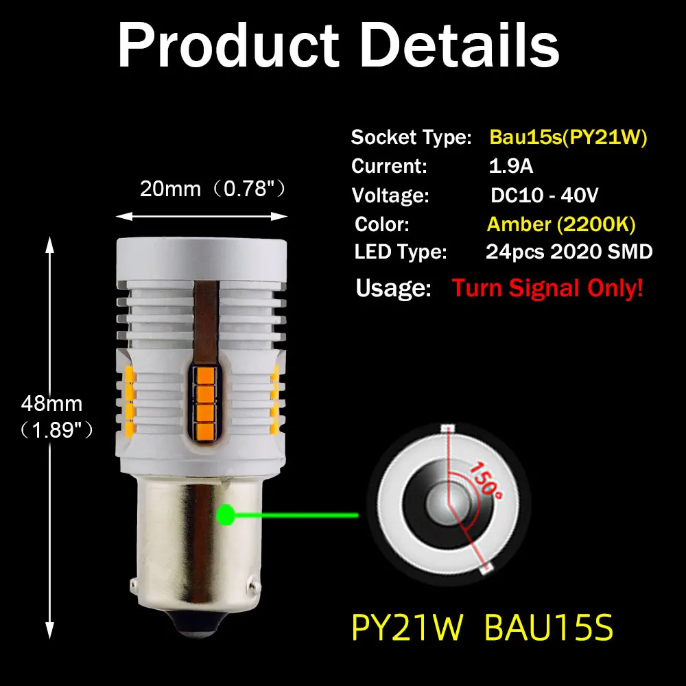 VANSSI 2 шт. Canbus Error Free BAU15S светодиодный Нет Hyper флэш Янтарный Желтый 24-SMD светодиодный 7507 PY21W светодиодный лампы для указатели поворота