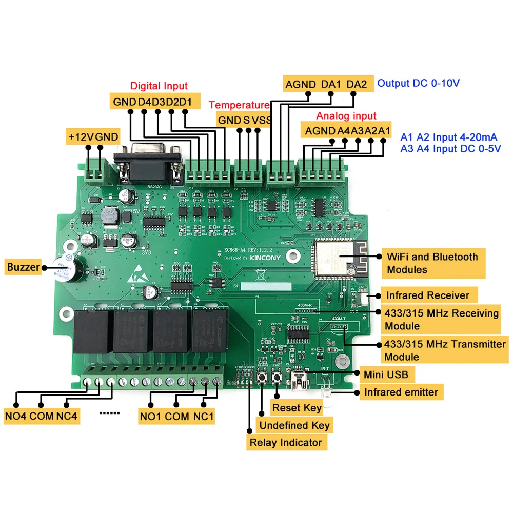 KC868-A4 ESP32 макетная плата Wifi реле диммер переключатель MQTT TCP Web HTTP ESPhome домашний
