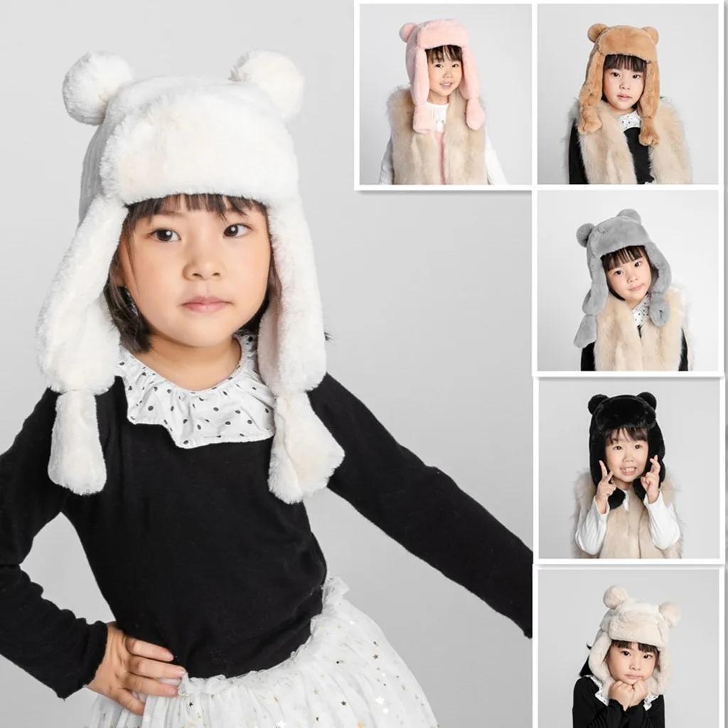 Модная Детская плюшевая Толстая шапка защита для ушей зимняя теплая бомбер шапки