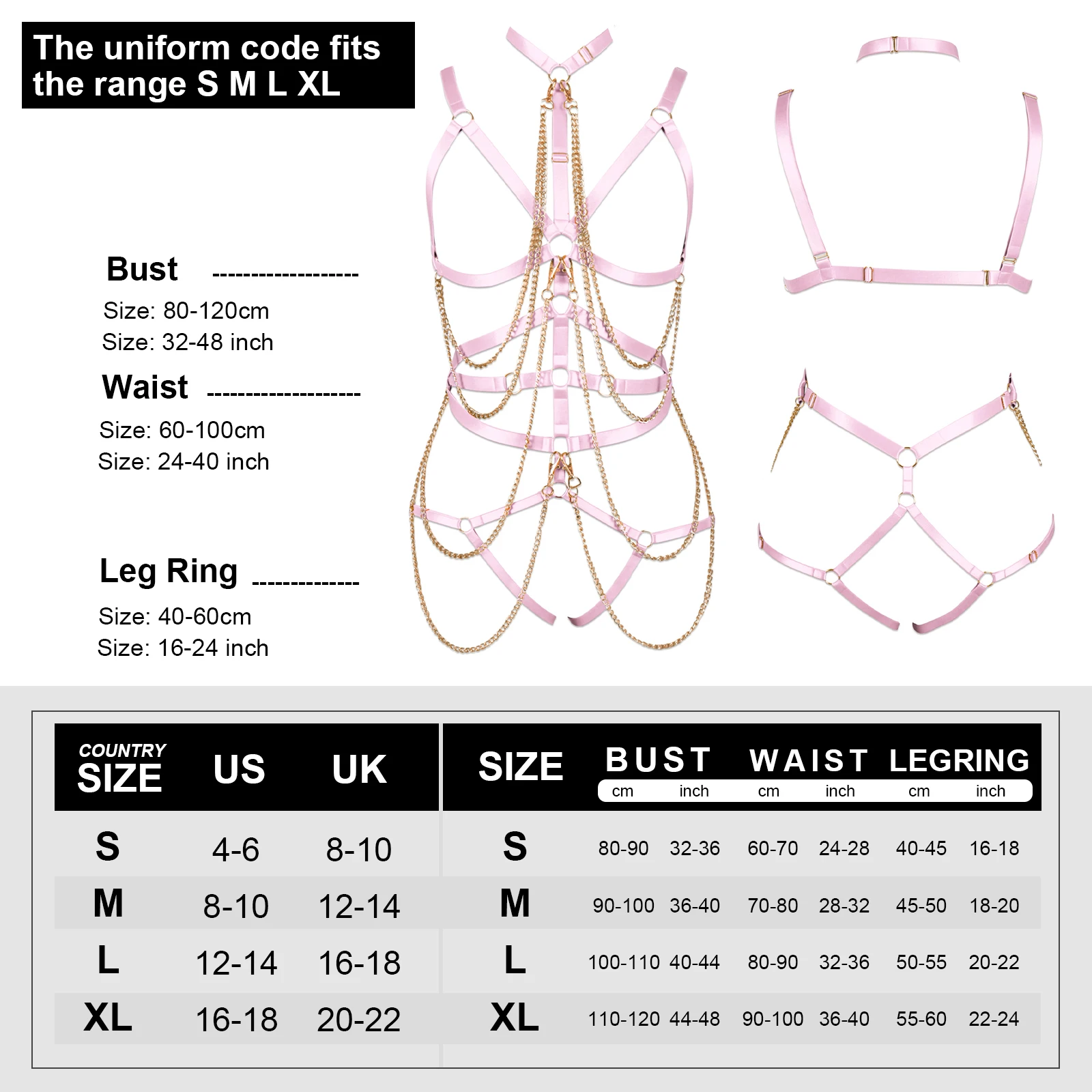 

Body Harness Metal Chain Accessories Punk Sword Belt Fetish Lingerie Elastic Bondage Women's Underwear Festival Rave Garters