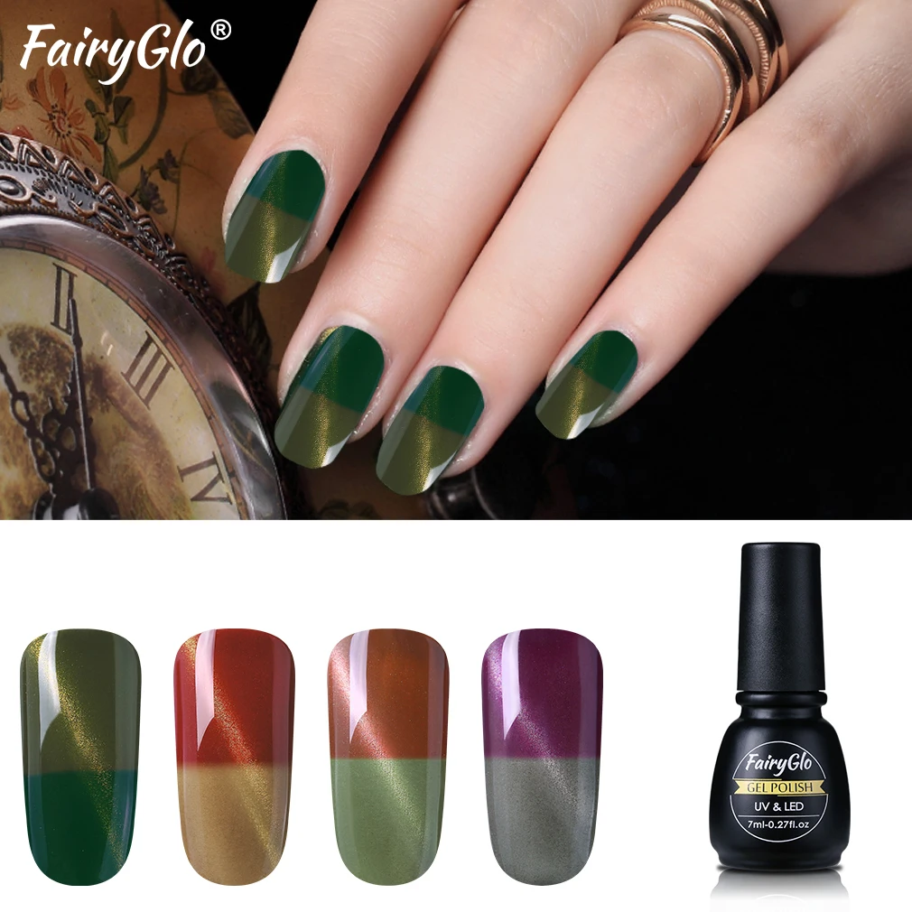 Fairyglo для ногтей искусство 7 мл 3D Гель-лак кошачий глаз меняющий Цвет температуры