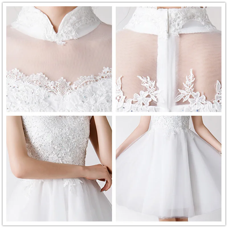 

Skyyue Parent Child Set Sleeveless High Collar Prom Dress FB126 Embroidery A-Line Party Dresses White Mom and Daughter Prom Gown