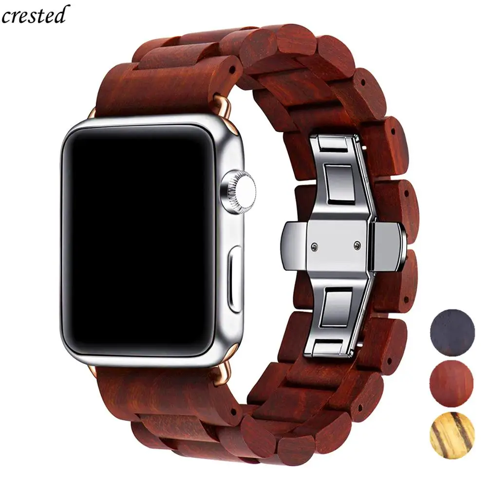 Ремешок деревянный для Apple watch band 44 мм 40 металлический браслет с