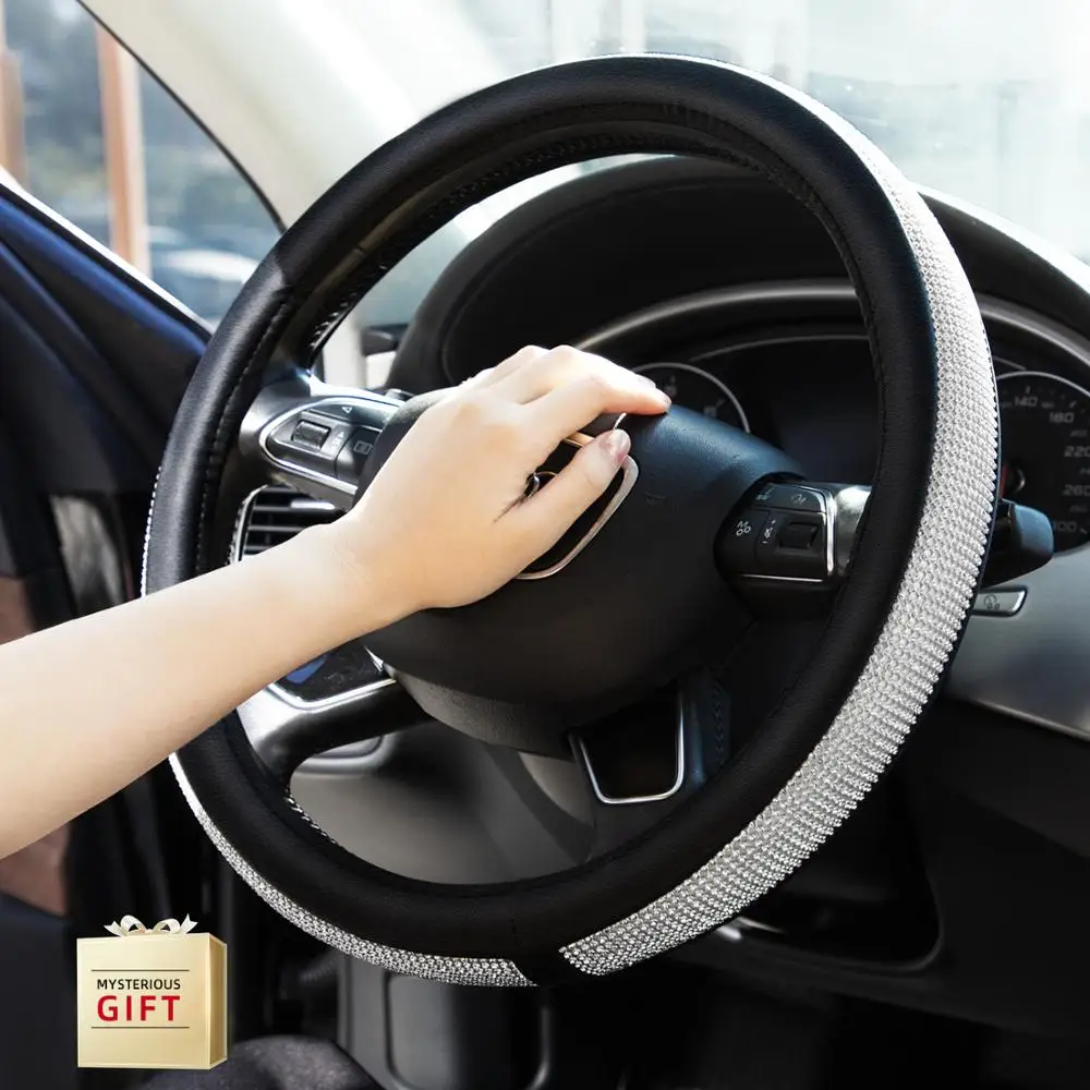 Чехол для руля автомобиля 38 см универсальный кожаный чехол со стразами