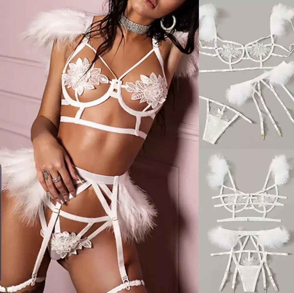

New Sexy Lingerie Sexy Plush Feather Cardigan Multi-piece Hollow