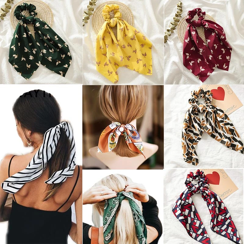 Повязки для волос с цветочным принтом на резинке и ленточке "Пони" для женщин, эластичные, модные аксессуары