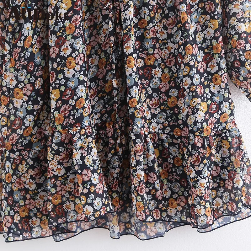 

ALLDOKE summer beach boho floral print mini dress lantern long sleeve pleated dresses V neck dress female roupa feminine
