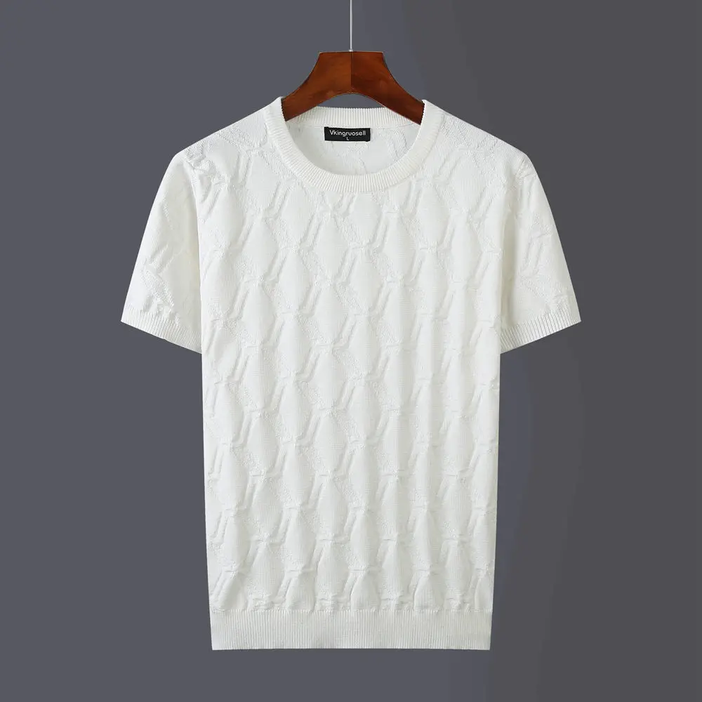 

Новинка осени 2021, Мужская футболка, Повседневный пуловер с круглым вырезом, мужской Однотонный свитер с коротким рукавом, топы, мужской обле...