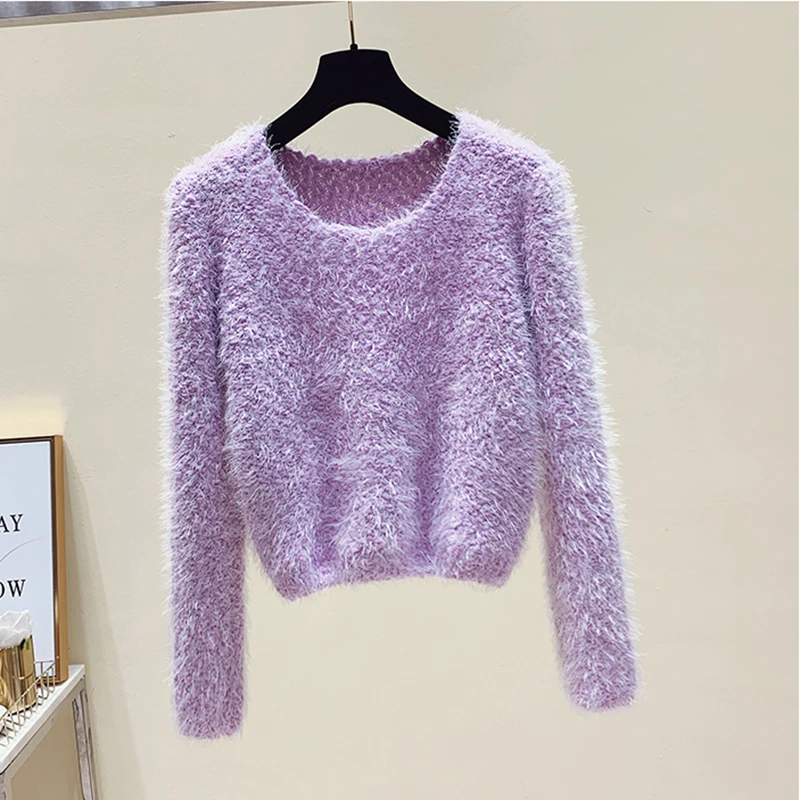 Пушистый женский свитер сезон осень-зима 2021 милые модные короткие свитера с