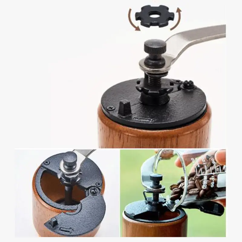 

Manual Coffee Bean Grinder Wooden Mill Cast Iron Burr Large Capacity Adjustable