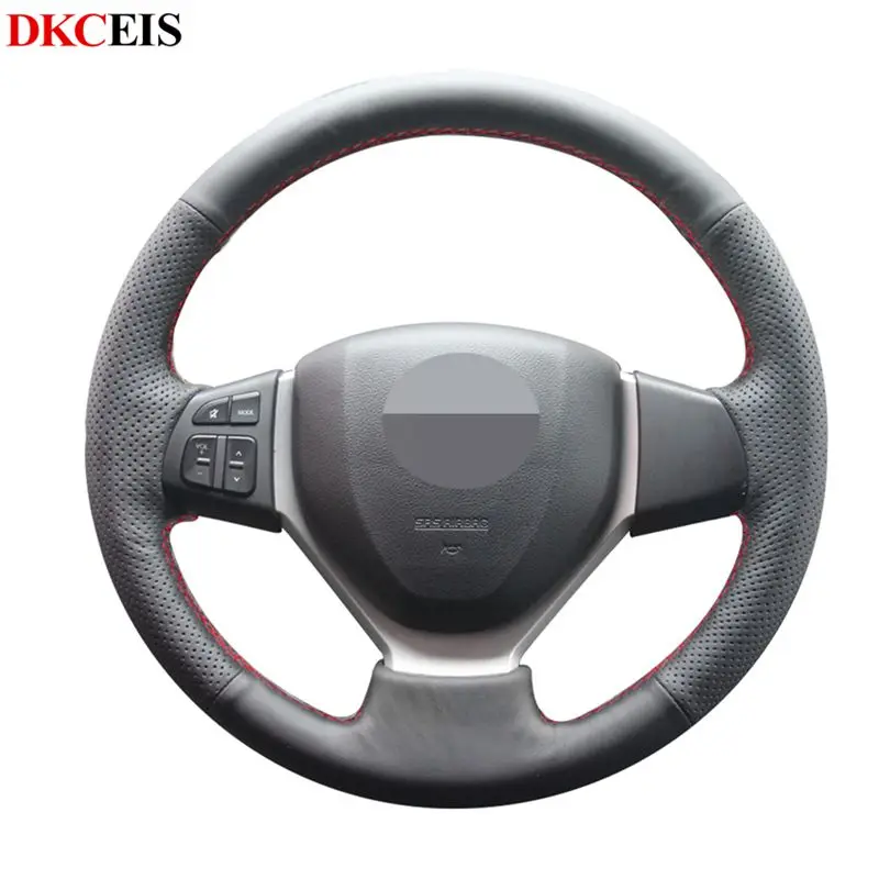 Сшитый вручную черный мягкий чехол рулевого колеса автомобиля из искусственной