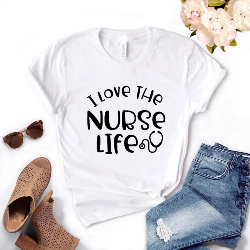 Белый I love the nurse life Print Женская футболка смешные изделия из хлопка футболка подарок для леди Yong Девушка Топ Футболка Прямая поставка S-947 - Цвет: Белый