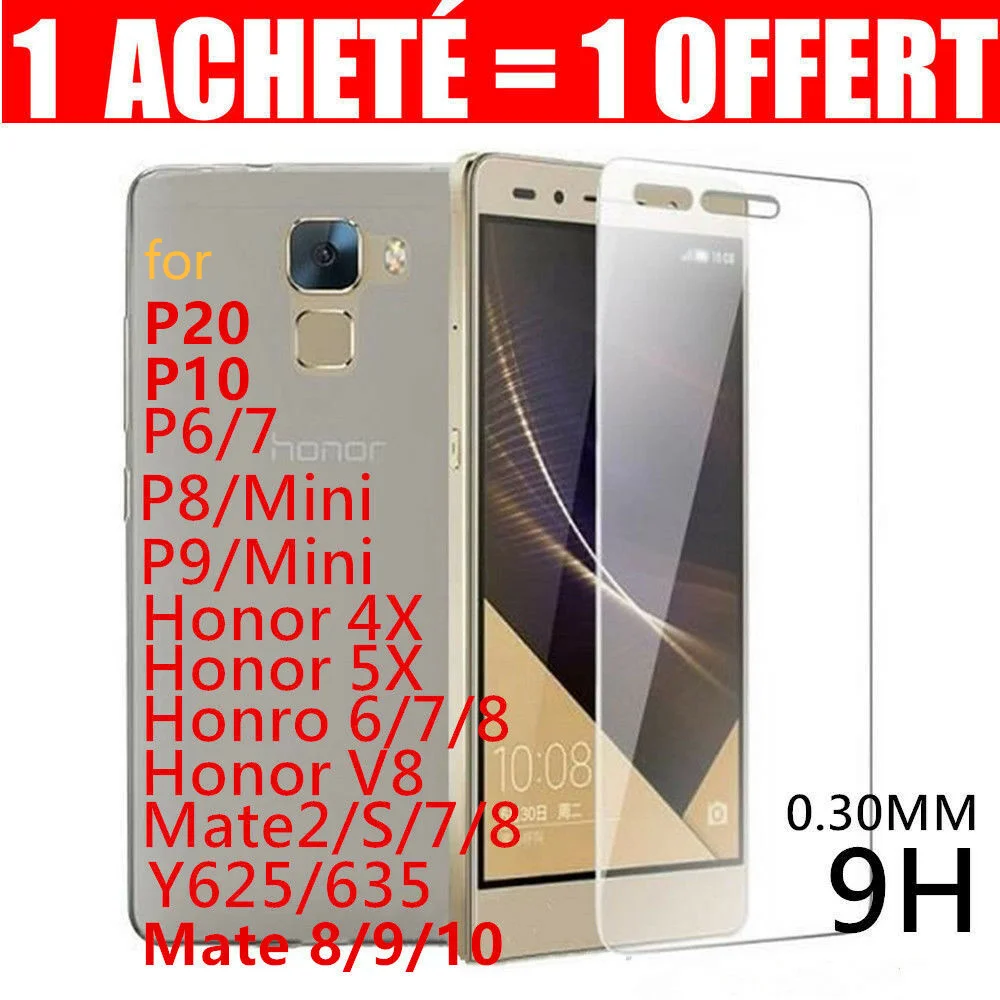 

Lot2 Vitre Film Protection Verre Tremp For Huawei P40 P30 P20/P8/9/10 for Honor Smart