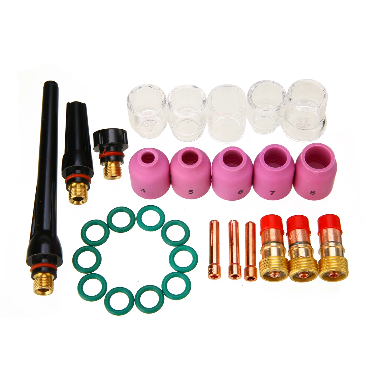 

31pcs/set Practical TIG Welding Torch Kit Stubby Gas Lens 6#-12# Pyrex Glass Cup for WP-17/18/26 Welding Torches Accessories