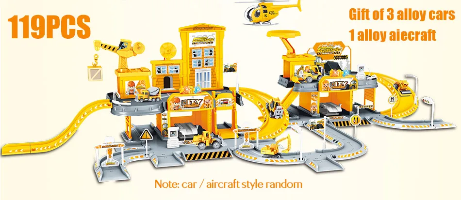 3D City Police Station Railway Alloy Car Play Engineering Fire Truck Track Car DIY Model Building Kits Assembly toys for kids