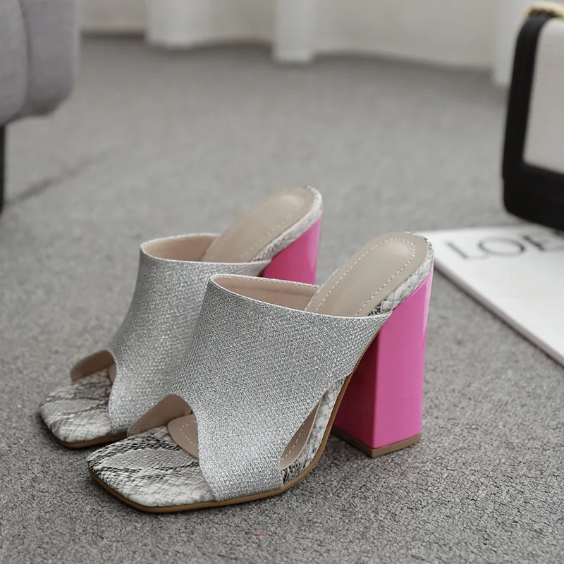 

Female Sandal Large Size Slip-on Loafers Summer Women's Strappy Heels Square Toe Shoes Lady 2021 Girls Big Elastic Band New Fas