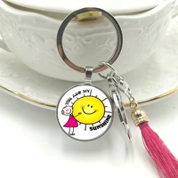 hot 2019 new key ring you are my sunshine glass cabochon pendant keychain tassel hanging jewelry
