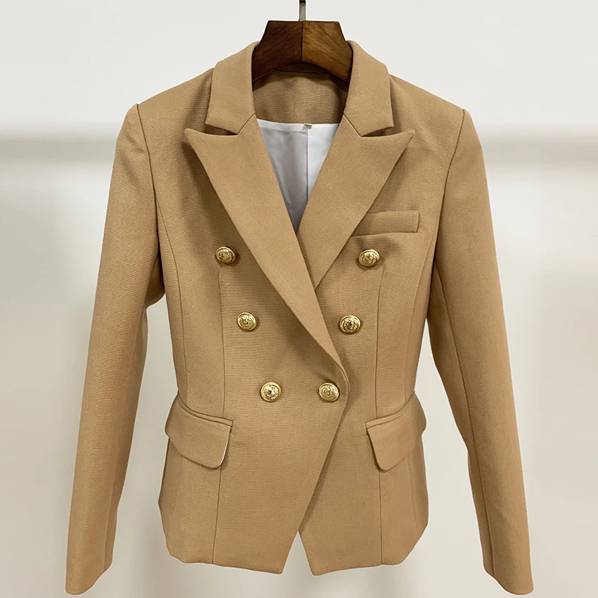 EXCELLENT QUALITY New Fashion 2022 Designer Women Blazer Jacket Slim Fitting Double Breasted Metal Lion Button Blazer