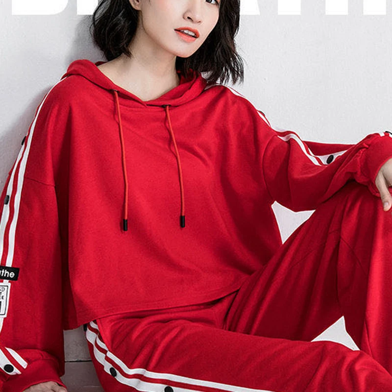 

2020 autumn new sports suit women's fashion hooded wide-leg pants plus size casual women's two-piece suit